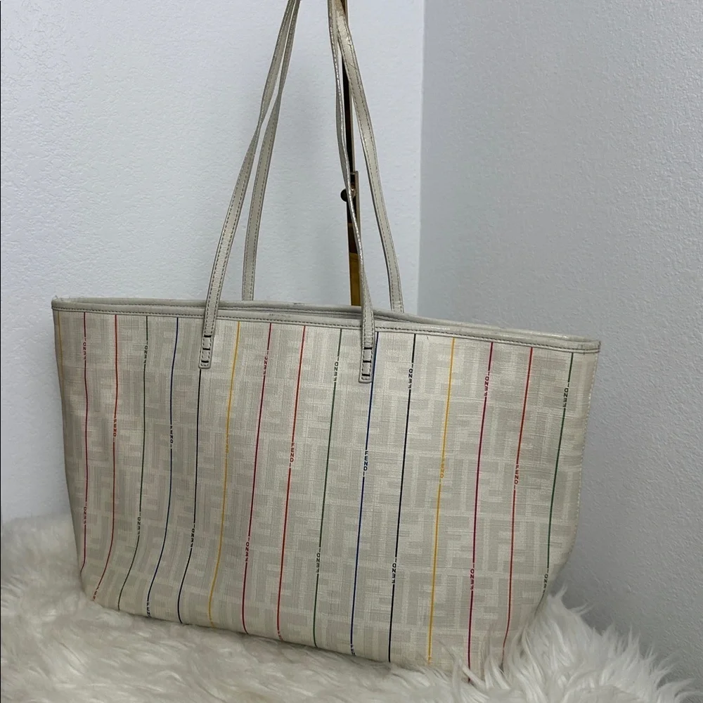 💯Authentic FENDI
Zucca Spalmati Striped Large Roll Tote White Multicolor🍀 - Picture 3 of 15